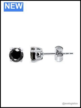2 CTTW Black Diamond Stud Earrings 14K Gold Over 925 Sterling Silver Push Back